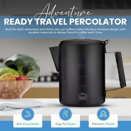 Miniatura 5 de Cafetera Percoladora Toughty Yosemite – Cafetera Clásica de Estufa para Acampar, Senderismo y Hogar, Olla Duradera de Acero Inoxidable, Compatible
