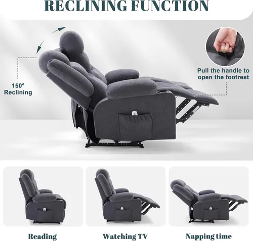 Miniatura 5 de Sofá reclinable extragrande con calor y masaje, sofá reclinable RV grande de 3 plazas para sala de estar, sofá reclinable de pared con portavasos