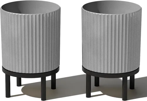Miniatura 71 de Veradek Demi Series - Maceta redonda con soporte para porche o patio, compuesto de piedra de plástico duradero y soporte de madera, decoración