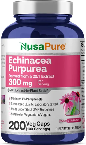 NusaPure Echinacea Goldenseal, 400 mg, 300 cápsulas vegetales (sin OMG, vegano)