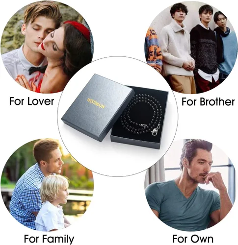 Miniatura 6 de Collar de cuentas de ónix negro para hombre, piedras preciosas naturales curativas, joyería de cristales curativos, 5055606527.6 in, Ónix