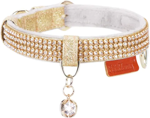 Collar para gatos y perros, [brillos de imitación de diamante] Cuero sintético prémium con dije, collares ajustables para gatos grandes y perros