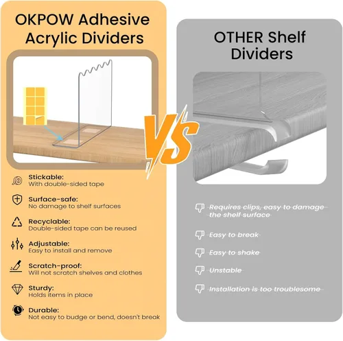 Miniatura 6 de OKPOW Separadores de estantes para organización del armario: 10 pulgadas de alto x 12 pulgadas de profundidad, separadores transparentes de acrílico