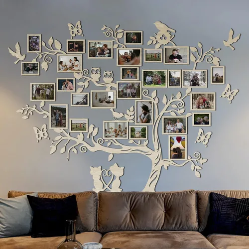 Miniatura 7 de JustLikeWood Calcomanía de pared grande de madera para árbol genealógico de 122 x 90.55 pulgadas con marco, gran familia, decoración del hogar