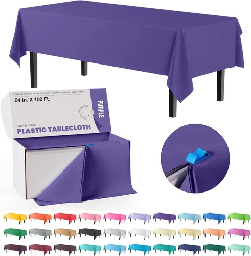 Miniatura 38 de Party Solids Rollo de Mantel de Mesa de Plástico Negro de 54 Pulgadas X 300 Pies en una Caja de Corte a Medida con Conveniente Cortador Deslizante.