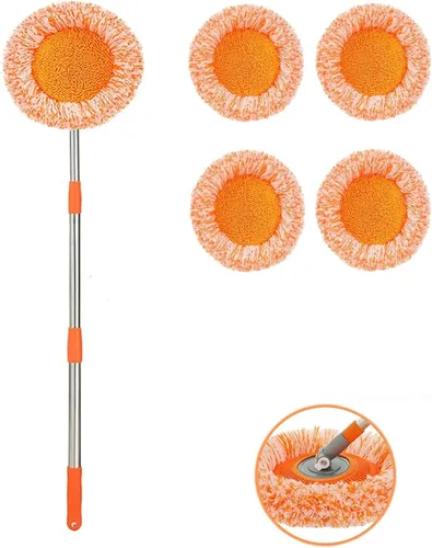 Miniatura 9 de Trapeador de limpieza ajustable giratorio de 360° – Nueva fregona extensible de limpieza de pared, trapeador giratorio de microfibra de mango largo