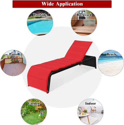 Miniatura 8 de COSTWAY 2 PCS Patio Ratán Sillón Sillón Reclinable Respaldo Ajustable Acolchado Rojo