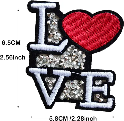 Miniatura 2 de Parche de amor con diamantes de imitación, 2 piezas de parche para planchar con corazón rojo, parches decorativos para bricolaje, accesorios