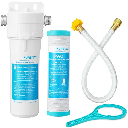 Sistema de Filtro de Agua Externo para RV - Incluye Un Filtro Compuesto, Altamente Eficaz Reduce Sedimentos, Cloro, Mal Sabor y Olor; Adecuado para