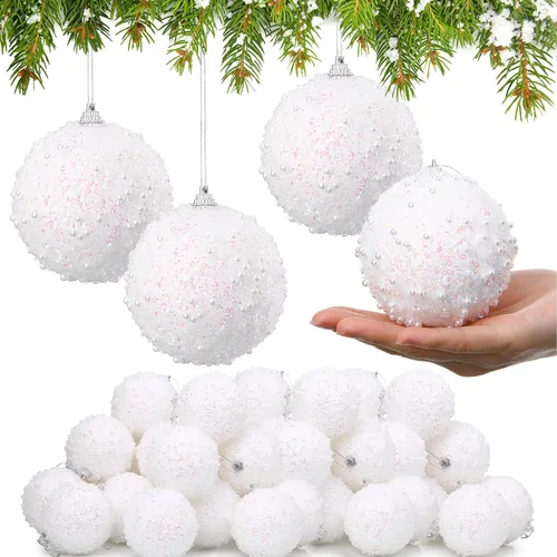 Lyrow 24 piezas 3.15" Juego de adornos de bola de Navidad con purpurina, bola de espuma con lentejuelas colgante, decorativa, en masa, para árbol,