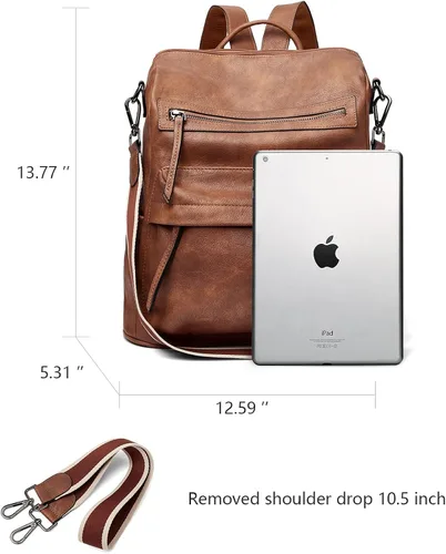 Miniatura 4 de BROMEN Mochila para mujer diseño de cuero bolso de hombro grande para mujer con carteras de mujer