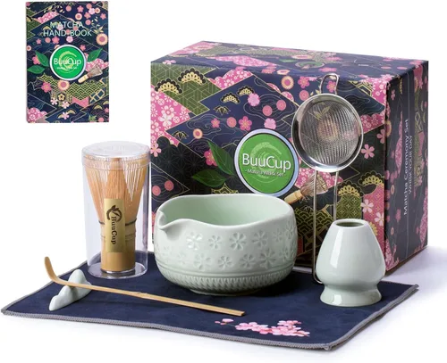 Miniatura 11 de Buucup Juego de batidor de matcha, juego de cerámica matcha incluye cuenco matcha, batidor de matcha y soporte, cuchara de bambú, soporte para Verde