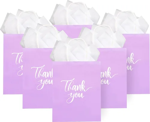 Miniatura 11 de DjinnGlory Paquete de 50 bolsas de papel de agradecimiento negras de tamaño mediano con asas de 10 x 8 x 4 pulgadas y papel de seda blanco para Negro