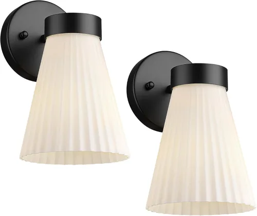 Miniatura 8 de HWH - Lámpara de pared para interiores, moderno aplique de pared con pantalla de vidrio a rayas blancas esmeriladas, aplique de pared individual
