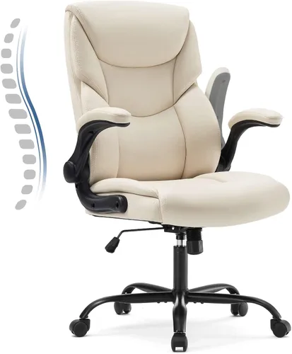 Miniatura 7 de DUMOS Silla de oficina de piel sintética, sillas de escritorio ergonómicas ejecutivas para computadora con reposabrazos abatibles ajustables, silla