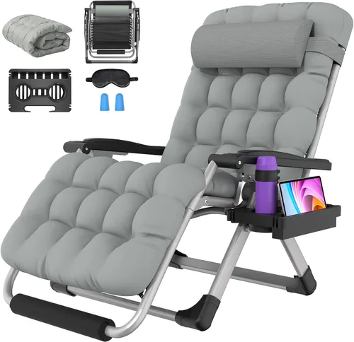 Miniatura 9 de Suteck Silla de gravedad cero de gran tamaño, silla reclinable de 29 pulgadas XL para exteriores con cojín extraíble y reposacabezas, silla