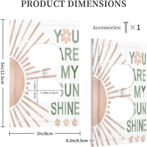 Miniatura 5 de Cubiertas de Placas de Pared Dúplex Individual con Sol Minimalista Moderno de Palabras Inspiradoras Abstractas Boho, Cubierta de Interruptor de Luz