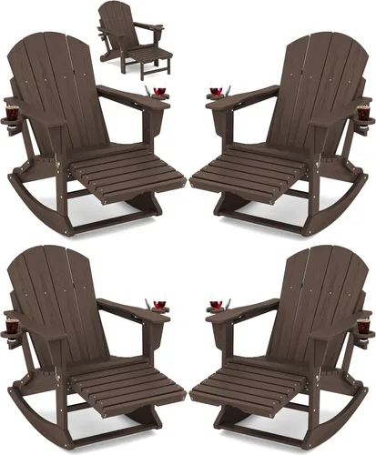 Miniatura 15 de Mecedora Adirondack de KINGYES con Otomana Retráctil y Portavasos, Silla Reclinable de Patio de HDPE Adirondack para Porche, Patio, Balcón, Azul Aqua