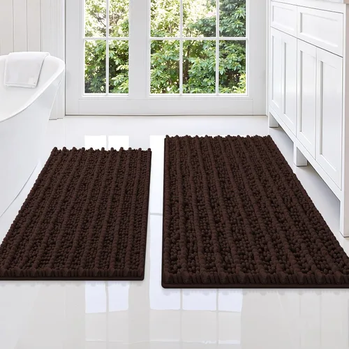 Miniatura 33 de Smiry Juego de 2 alfombras de baño, suaves y absorbentes, parte trasera de goma antideslizante, lavables a máquina, juego de alfombras de baño