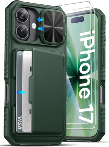 Miniatura 81 de ATATOO Funda para iPhone 17, tarjetero integrado (almacena 3-5 tarjetas) y funda para cámara deslizante y bloqueo RFID, protección de grado militar