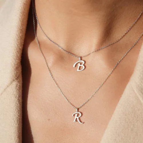 Miniatura 2 de FANCIME Collares de plata de ley con inicial, collar con letra A-Z con monograma pequeño, collar con nombre, joyería fina, regalos para mujeres, 16