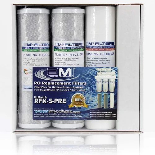 APPLIED MEMBRANES INC. Reemplazo del filtro de ósmosis inversa AMI | Juego de prefiltro | para sistemas de filtración de agua de 5 etapas (solo