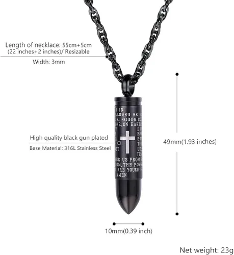 Miniatura 5 de PROSTEEL Collar de acero inoxidable con dije de bala de la Biblia, collar de medallón de botella de cruz, botella de perfume, medallón