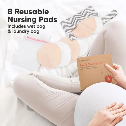 Miniatura 6 de Almohadillas de lactancia de viscosa de bambú orgánico, 8 almohadillas lavables para lactancia materna, bolsa de lavado, reutilizables