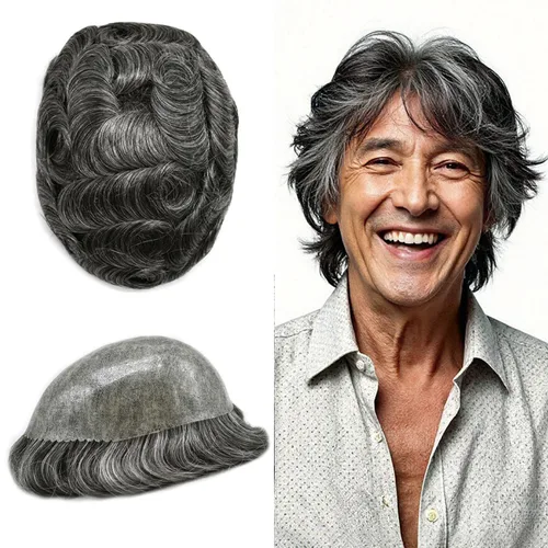 Miniatura 8 de Toupee para hombres Full Poly Mens Toupee Cabello humano Piezas para hombres Sistema de reemplazo de pelo para hombres Protesis Capilar Para Hombre