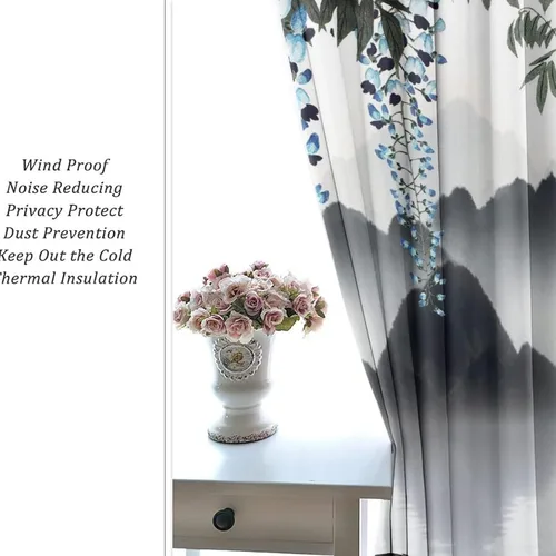 Miniatura 6 de Cortinas opacas para oscurecer la habitación con ojales, diseño de flores japonesas con ojales, arte retro de primavera y ramas florales, arte