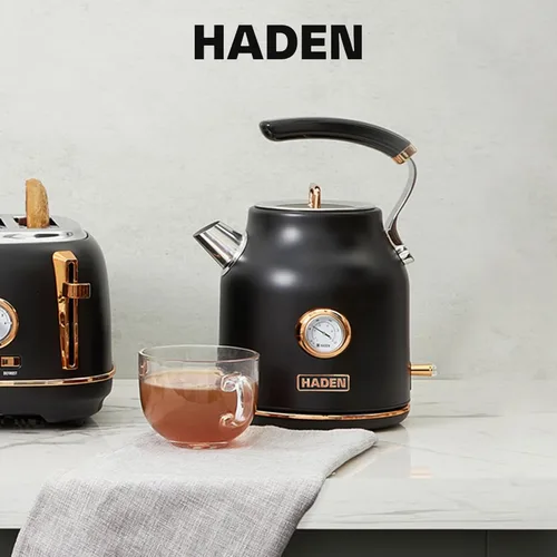 Miniatura 7 de Haden Dorset - Hervidor eléctrico de acero inoxidable de 1,7 litros, hervidor de agua caliente con base de 360 grados y apagado automático, negro