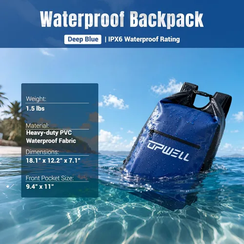 Miniatura 2 de UPWELL 20L Impermeable Bolsa Seca Boating Mochila para Viajes Senderismo Camping Kayak Senderismo Natación Flotante Sumergible Bolsa Seca Azul