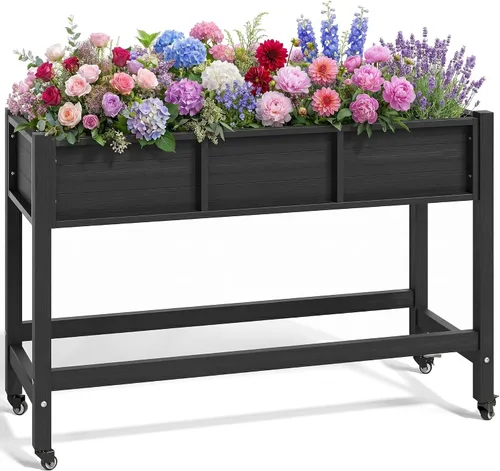 Miniatura 10 de YITAHOME Cama de jardín elevada de polietileno de alta densidad, 47 x 18 x 31 pulgadas, maceta elevada de madera de polietileno resistente a