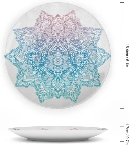Miniatura 2 de Plato decorativo de 8 pulgadas, cerámica de loto, tatuaje bohemio zen, tono pastel, mandala abstracto de loto, placa de exhibición para mesa de Lila