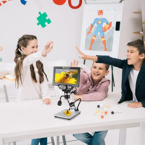 Miniatura 4 de Koolertron Microscopio digital de 12 MP de 7 pulgadas, aumento de 1200X, cámara USB 1080P, tarjeta TF de 32 GB, vista de PC, recargable, luces LED