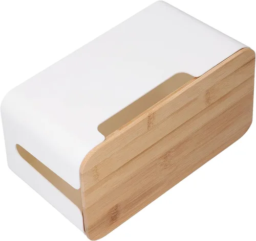 Miniatura 9 de Caja de gestión de cables Caja de almacenamiento de cables pequeña con tapa de madera para cables de TV, enrutadores, ordenadores, cables