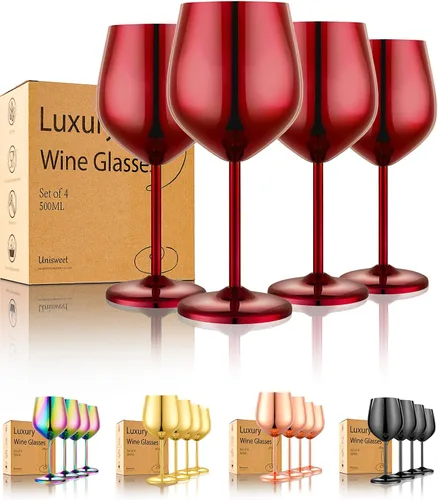 Miniatura 17 de UNISWEET Juego de 4 copas de vino de acero inoxidable irrompibles azules de 18 oz, copas de vino únicas de metal para exteriores, viajes, camping