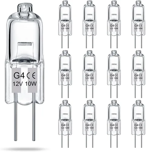 TAIYALOO Bombilla G4, paquete de 12 bombillas halógenas de 2 pines de 12 V 10 W, T3 JC tipo G4 de repuesto para luz de disco debajo del gabinete,