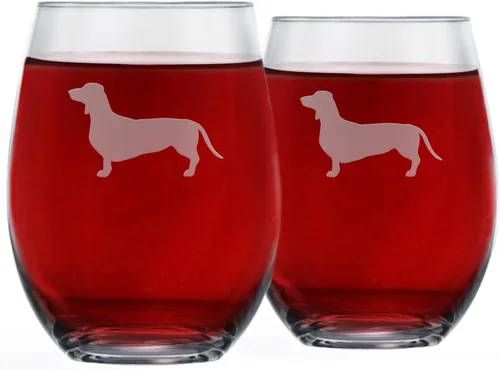 Miniatura 16 de Copas de vino sin tallo (juego de 2) de perros de raza Regalos para amantes de perros Silueta de 2 caras grabada a mano con nombre de la raza
