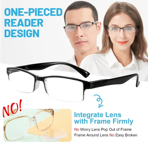 Miniatura 3 de Paquete de 4 lentes de lectura para mujeres y hombres con bisagra de resorte para lectores de media montura 1.0 1.5 2.0 2.5 3.0 3.5 4.0