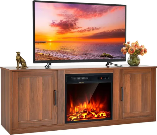 Tangkula Soporte eléctrico para TV de hasta 65 pulgadas, con chimenea sintética de 18 pulgadas y 1500 W, termostato integrado, brillo de 5 niveles,