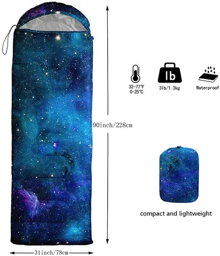Miniatura 3 de Saco de dormir para niños y adultos, patrón de piel de jirafa marrón, ligero, cálido, portátil, para exteriores, interior, impermeable, resistente