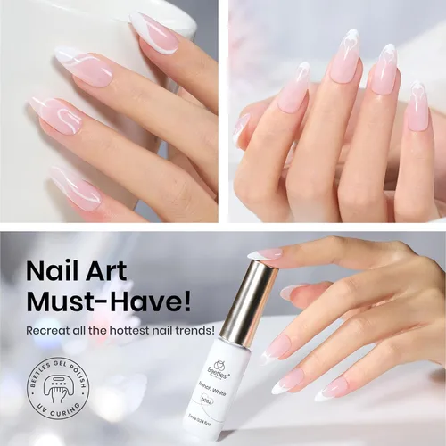 Miniatura 3 de beetles Gel Polish Swirl Nail Art - Esmalte de uñas de gel blanco, 1 unidad de 0.2 fl oz, pintura clásica de uñas de color blanco para línea