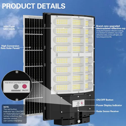 Miniatura 7 de 9800W Luz de calle solar, luces de calle solares para exteriores impermeables IP67, lámpara solar para exteriores con sensor de movimiento