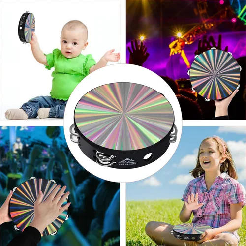 Miniatura 7 de EASTROCK Pandereta Radiante de Mano de 8 Pulgadas con Doble Fila de Cascabeles Pandereta Reflectante Instrumento Musical para Niños Adultos Iglesia
