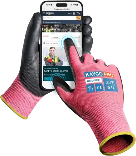 Miniatura 36 de KAYGO KG11PB - Guantes de seguridad con revestimiento delgado de poliuretano, tejido sin costuras, agarre suave en palma y dedos, para trabajo Verde