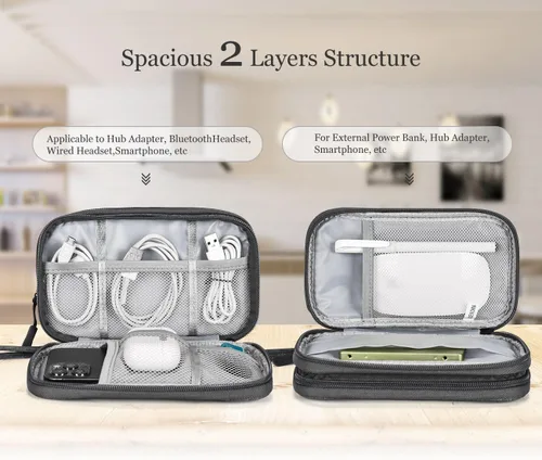 Miniatura 3 de CAOODKDK Organizador Electrónico Bolsa de Accesorios de Cable de Viaje, Estuche Organizador Electrónico, Bolsa Organizadora de Accesorios Doble capa