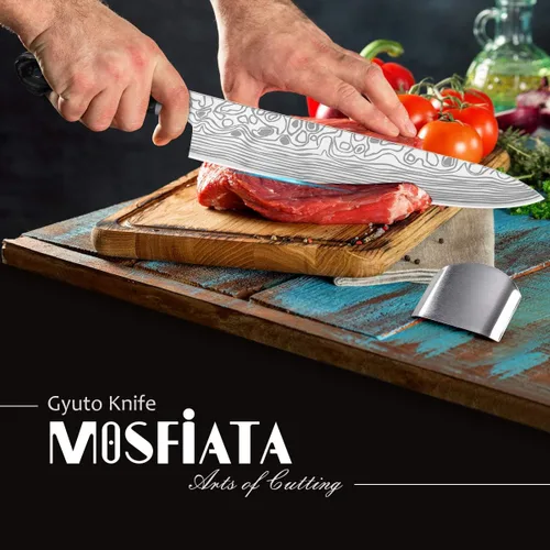 Miniatura 2 de MOSFiATA - Cuchillo de chef de 10 pulgadas súper afilado, cuchillo de cocina profesional con protector de dedos en caja de regalo, cuchillo