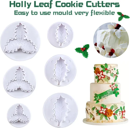 Miniatura 5 de KALAIEN 3 unids Holly Leaf Plunger Cutter Fondant Hornear Herramientas Cake Cookie Sugarcraft Decoración Molde