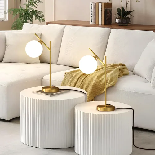 Miniatura 8 de Juego de 2 lámparas de mesa de globo, lámpara de escritorio de latón y vidrio con pantalla de vidrio blanco lechoso, lámpara de pie contemporánea